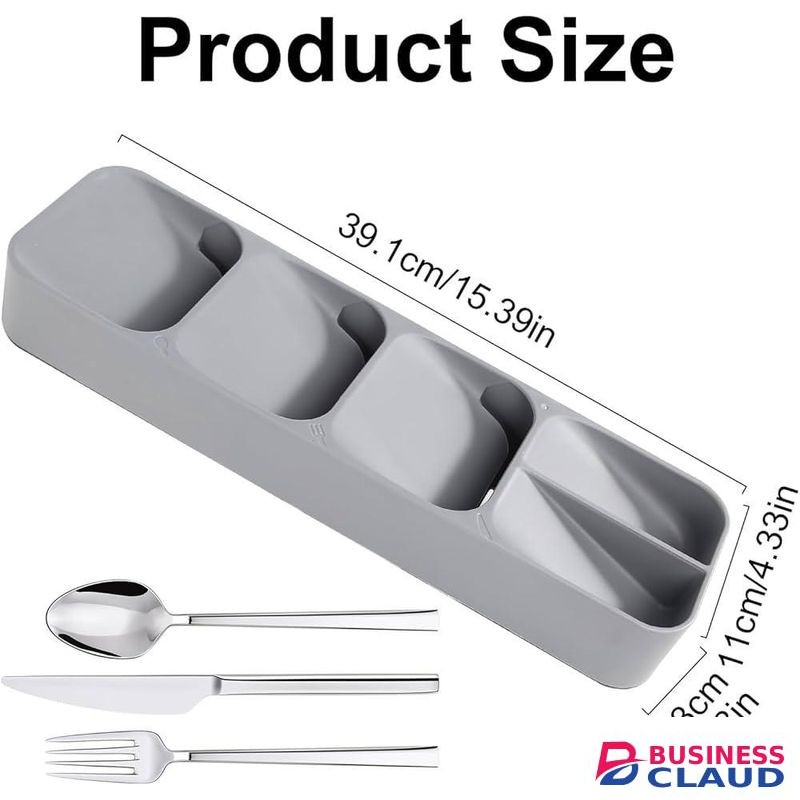 5-Slot Compact Cutlery Drawer Organizer – Space-Saving Grey Design (ABS, BPA-Free)