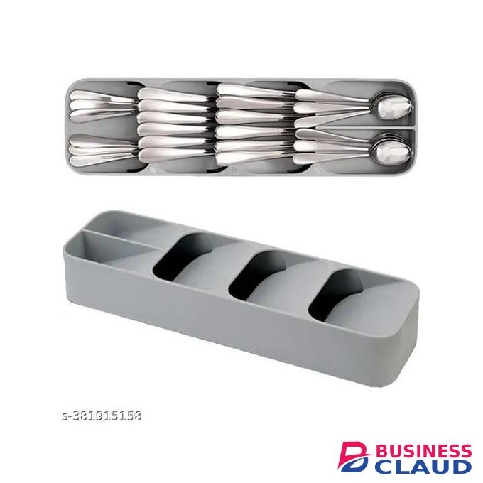 5-Slot Compact Cutlery Drawer Organizer – Space-Saving Grey Design (ABS, BPA-Free)