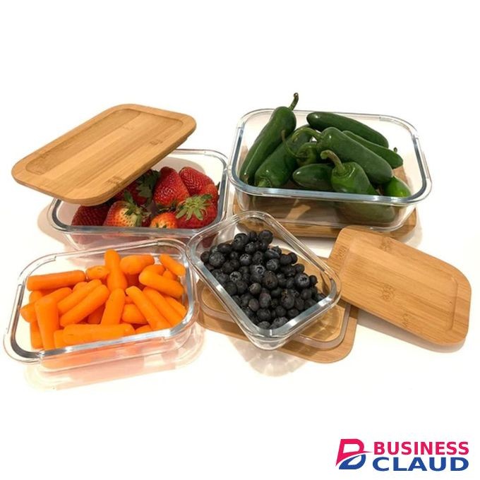 Bamboo High quality 4in1 Lock fresh 4pc heavy glass food storage containers with air tight lids