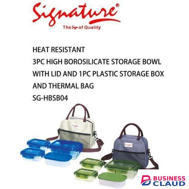 Signature 3PCs Glass Lunch Box + 1 Plastic Storge Box with Thermal Bag