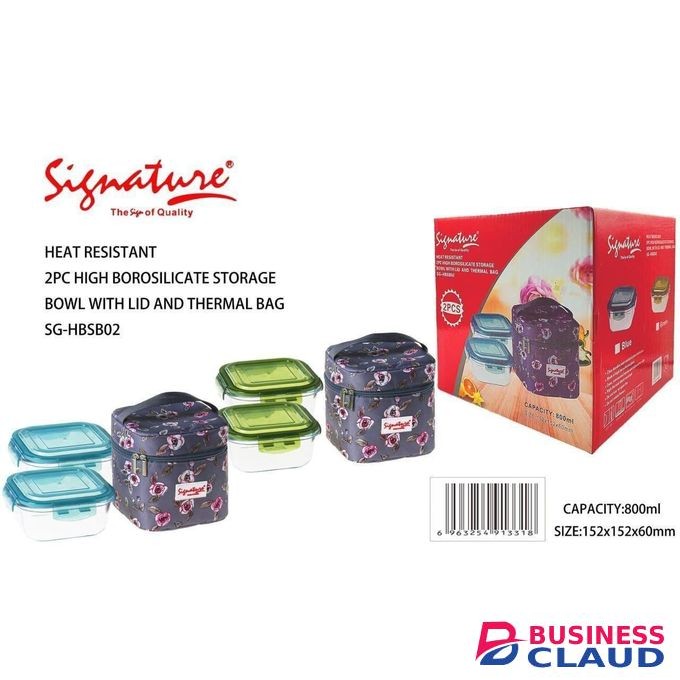 Signature 2 Pcs Glass Lunch Box With Thermal Bag (800ml+800ml) (SG-HBSB-02)