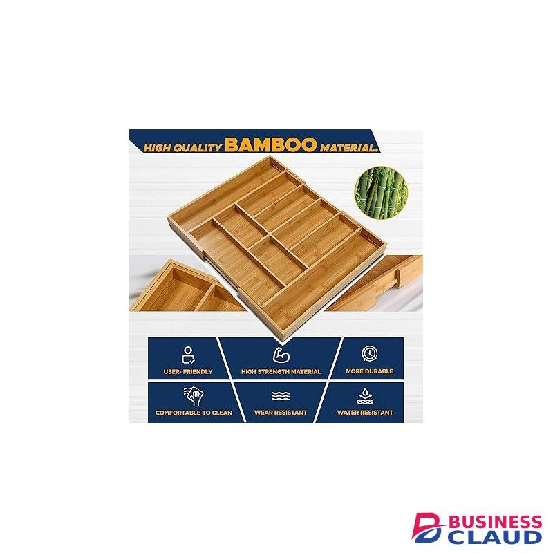 Bamboo Cutlery Drawer Organizer, ecological, Expandable Bamboo Cutlery Tray for Kitchen and Office, Stylish Organization Solution Wooden Cutlery Tray, Large with 9 Compartments (45X38X5) CM