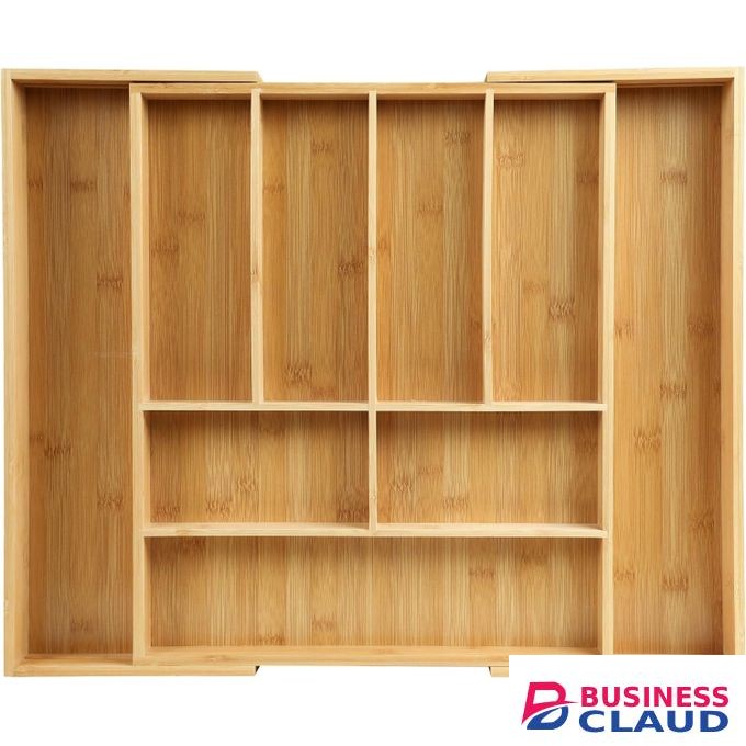 Bamboo Cutlery Drawer Organizer, ecological, Expandable Bamboo Cutlery Tray for Kitchen and Office, Stylish Organization Solution Wooden Cutlery Tray, Large with 9 Compartments (45X38X5) CM