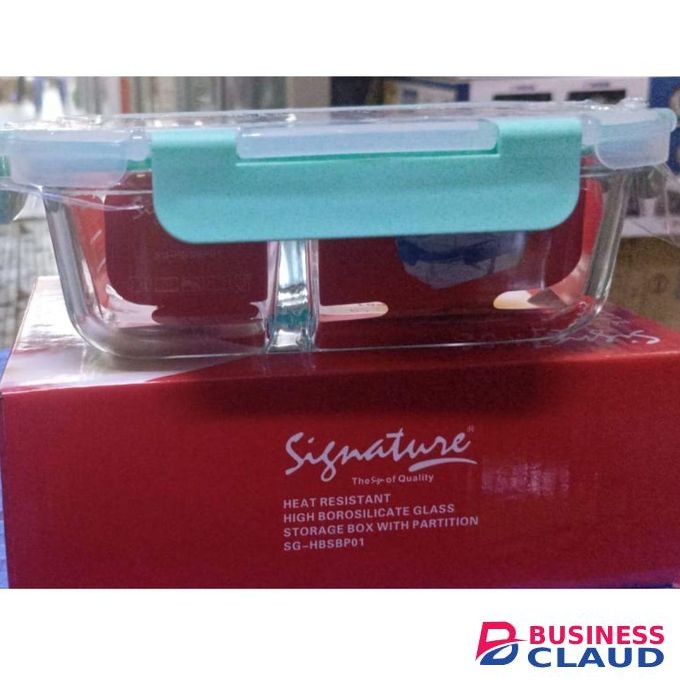 Signature 580ML 2 Partitions Heat Resistant Glass Snack/Lunch Box + FREE Glass Smoothie Cup