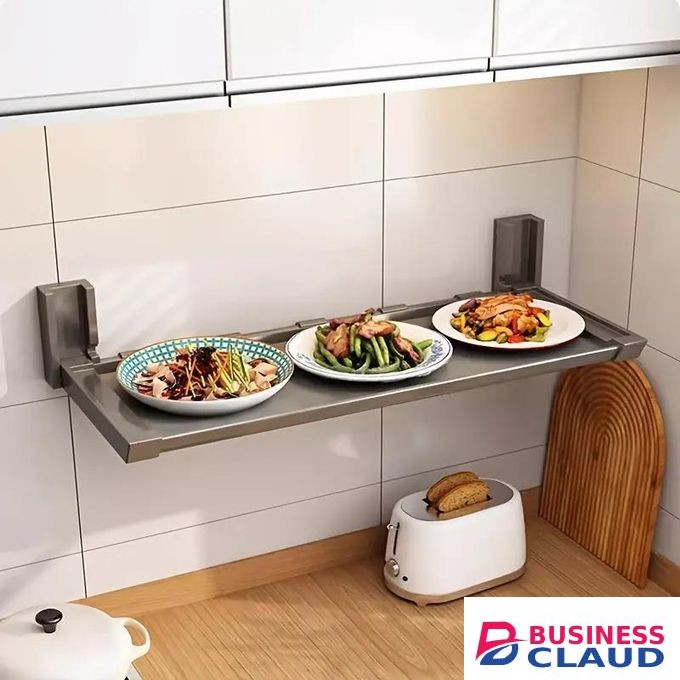 1pcs Punch-free wall-mounted folding kitchen rack, removable and washable (39cm thick + 5 hooks)