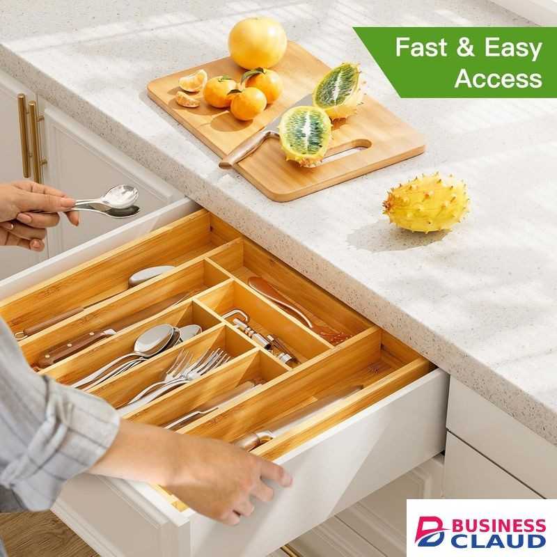 Bamboo Expandable Drawer Organizer for Utensils Holder, Adjustable Cutlery Tray, Wood Drawer Dividers Organizer for Silverware, Flatware, Knives in Kitchen, Bedroom, Living Room