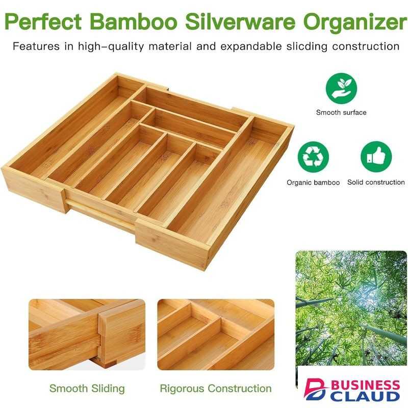 Bamboo Expandable Drawer Organizer for Utensils Holder, Adjustable Cutlery Tray, Wood Drawer Dividers Organizer for Silverware, Flatware, Knives in Kitchen, Bedroom, Living Room