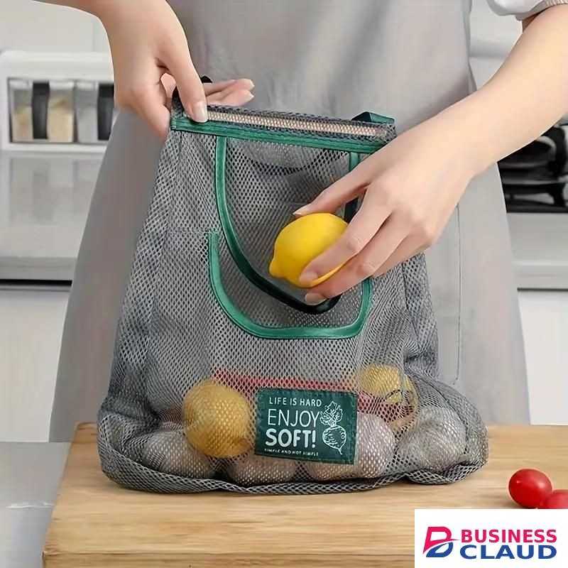 Breathable Mesh Storage Bag for Fruits and Vegetables - Multifunctional Kitchen Organizer with Hanging Straps, Transparent Design for Easy Visibility, Ideal for Home Essentials, Kitchen Organizers And Storage