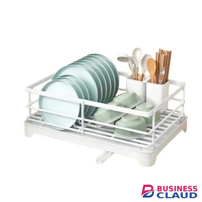 All-in-One Over Sink Dish Drying Rack - Expandable Stainless Steel Kitchen Organizer With Utensil Holder, Plate & Bowl Rack - Space Saving Countertop Drainer