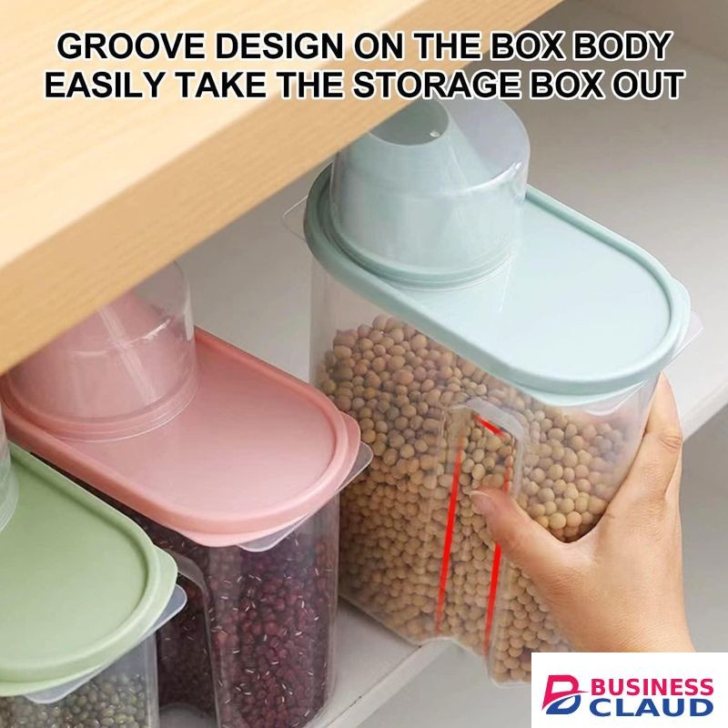 Multipurpose Airtight Food Storage Container with Measuring Cup Top - Cereal, Rice, Flour, Grains Organizer