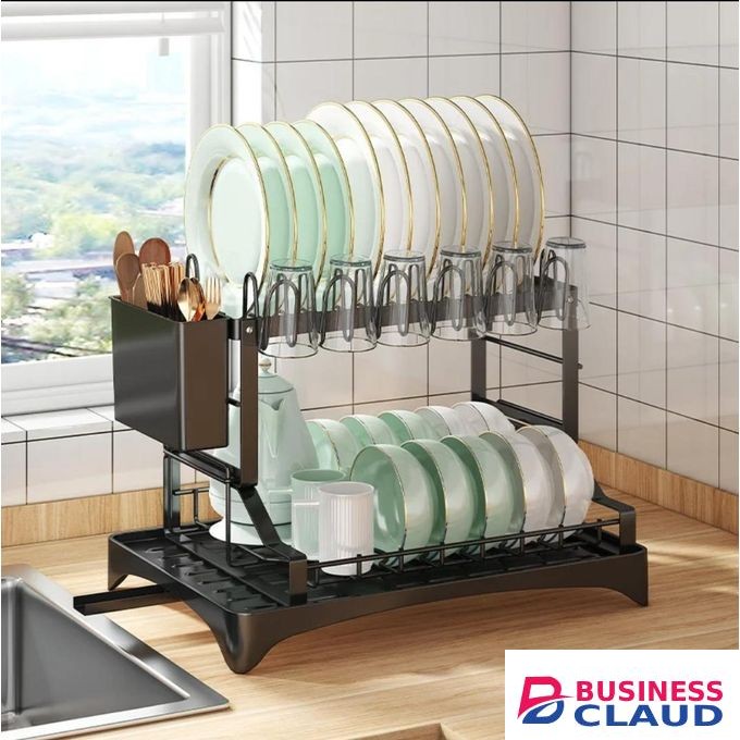 2 tier stainless steel black dish drying rack