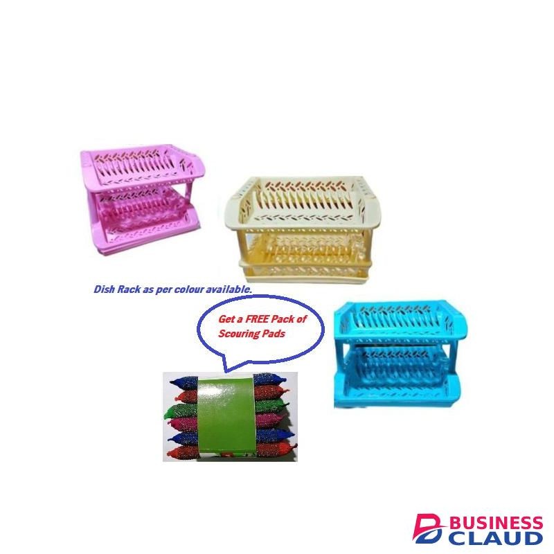 Crown Plastic Dish Rack 2-Tier (Assorted Colors)+ FREE Pack of Scouring Pads