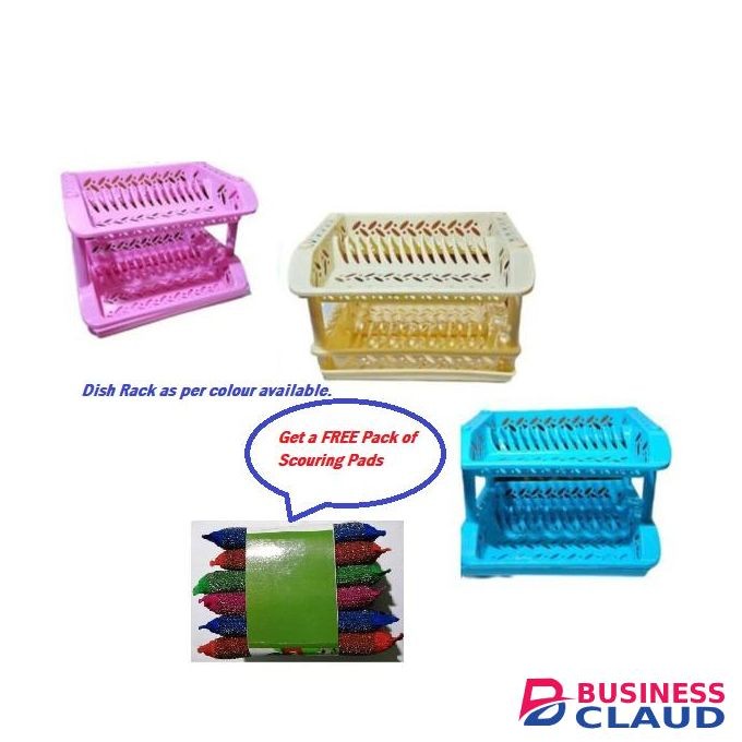 Crown Plastic Dish Rack 2-Tier (Assorted Colors)+ FREE Pack of Scouring Pads
