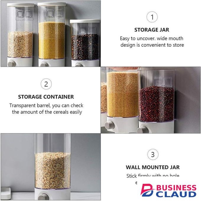Wall-Mounted Food Storage Container with Portion Control Button Clear Airtight Canister for Rice and Grains Stackable Kitchen Organizer
