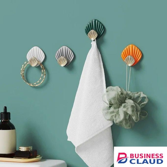 4pcs Shell Shape Wall Hanging Hook Punch-Free Strong Adhesive Hook Creative Bathroom Kitchen Wall-Mounted Seamless Sticky Hook