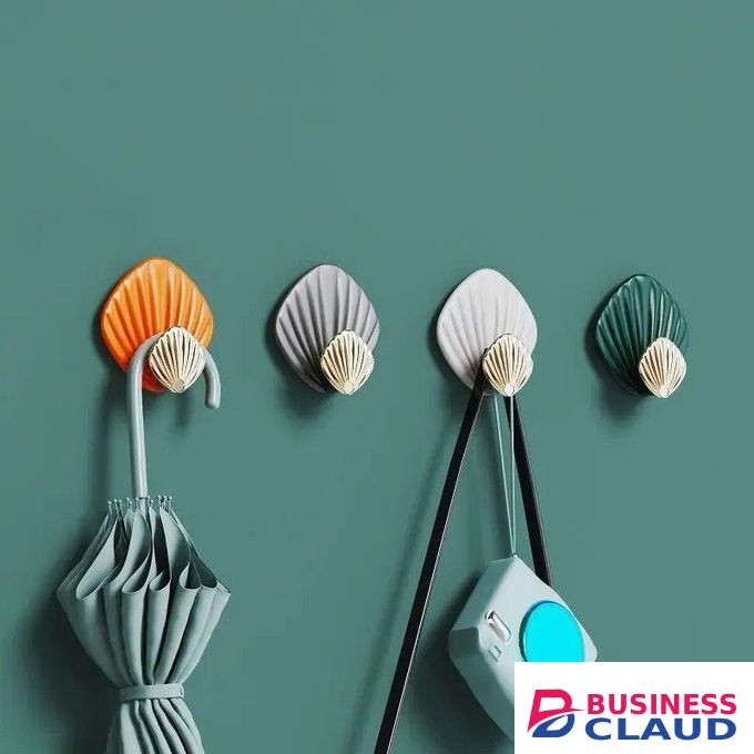 4pcs Shell Shape Wall Hanging Hook Punch-Free Strong Adhesive Hook Creative Bathroom Kitchen Wall-Mounted Seamless Sticky Hook