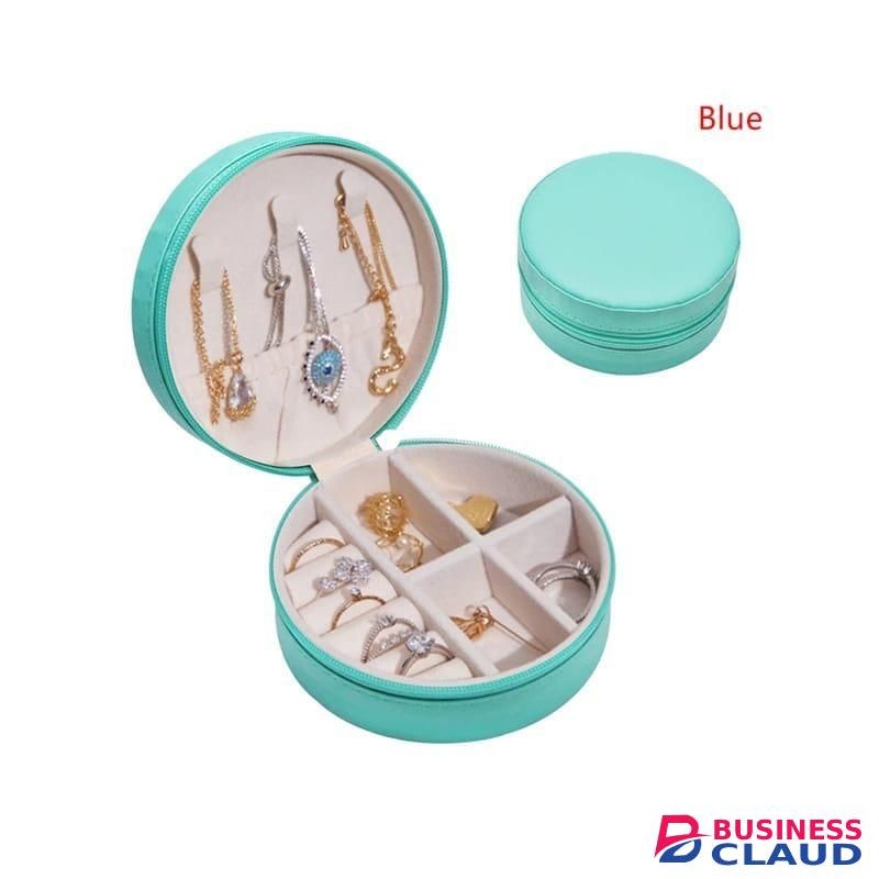 Round, portable travel jewelry box or case organizer