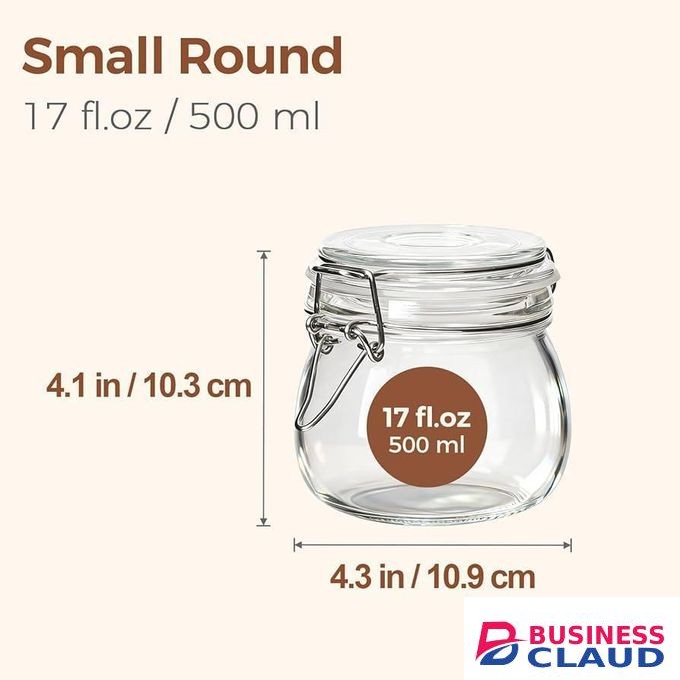 500ml Airtight Glass Storage Jar with Clip Lid and Silicone Seal, Leakproof Kitchen Pantry Organizer for Spices Grains and Food Preservation