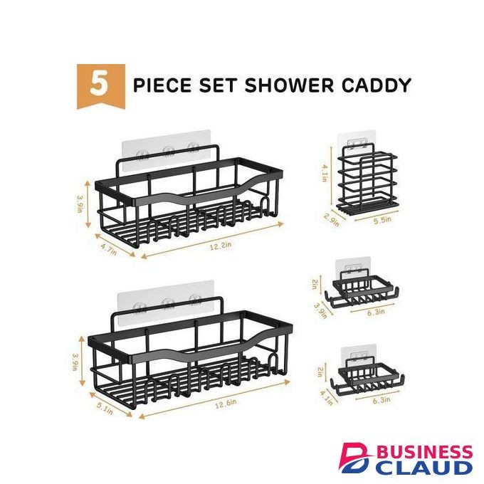 Bathroom Storage Shower Caddy 5 Pack, Adhesive Bathroom Organizers and Storage, Rustproof Shelves Rack with Soap Holder,No Drilling Wall-Mounted Kitchen & Home Decor, Bath Decor&Essentials, Black
