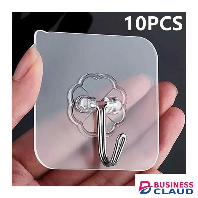 10PCS Transparent Stainless Steel Strong Self Adhesive Hooks Key Storage Hanger for Kitchen Bathroom Door Wall Multi-Function