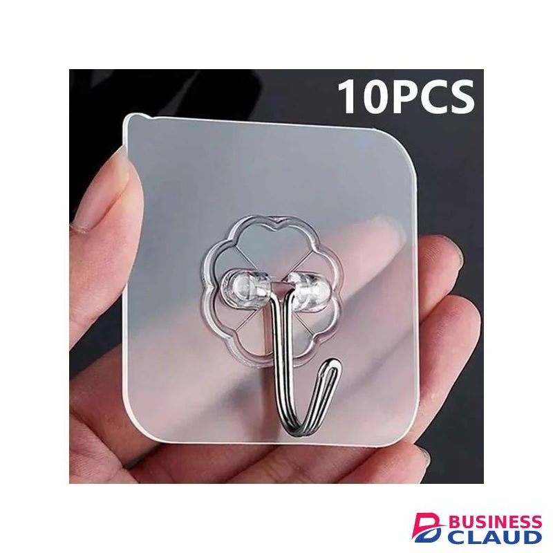 10PCS Transparent Stainless Steel Strong Self Adhesive Hooks Key Storage Hanger for Kitchen Bathroom Door Wall Multi-Function