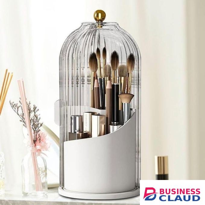White 3 Tier Makeup Brush Organizer with Lid – Luxury Compartmentalized Storage for Brushes, Perfume, and Bathroom Essentials