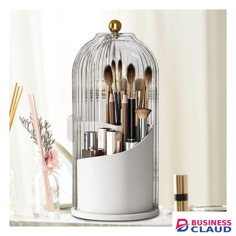 White 3 Tier Makeup Brush Organizer with Lid – Luxury Compartmentalized Storage for Brushes, Perfume, and Bathroom Essentials