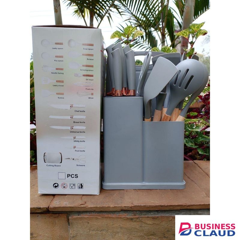 19-Piece Silicone Kitchen Utensil and Knife Set with Storage Holder