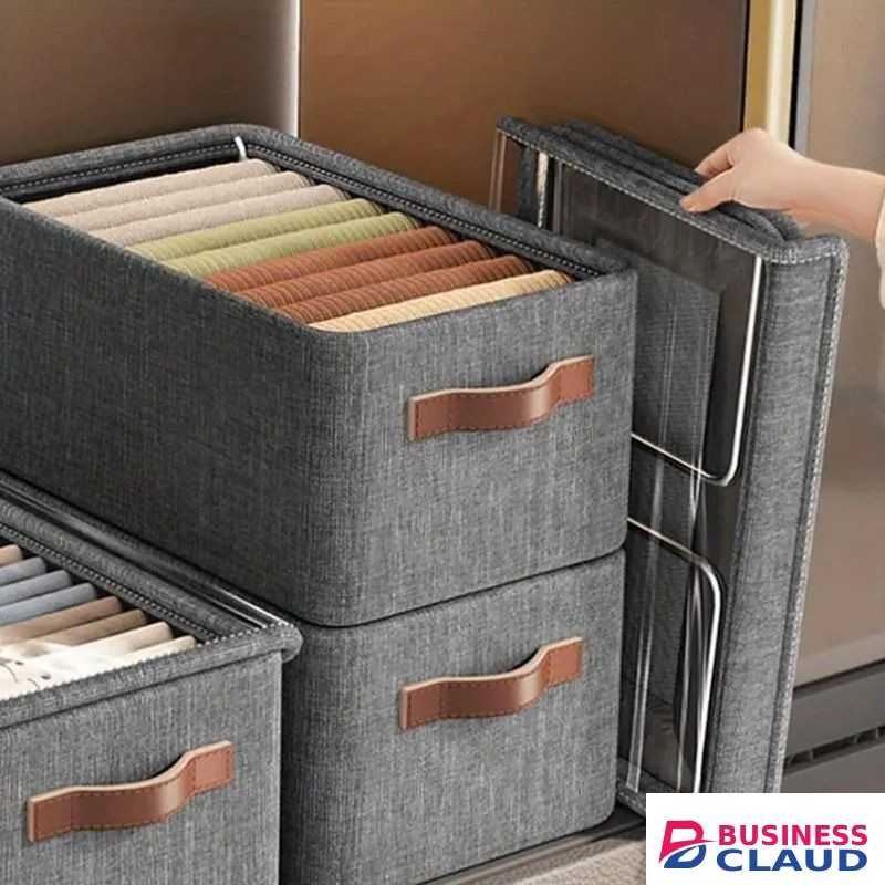 Wardrobe Organizer For Clothes, Storage Basket with Lid Dustproof Organisers Storage Box with Metal frame Clothes Cover Storage Organizer