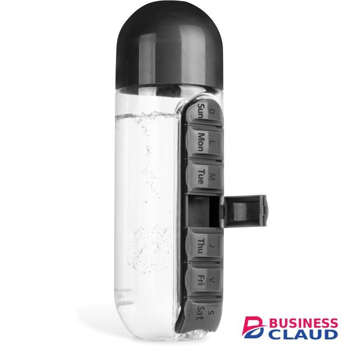 Water Bottle & Tablets Organizer - Travel Storage Container for Water, Juice, Vitamins - Portable 7-Day tablet box - for Outdoor, Gym, Travel - Easy Carry Strap - BPA Free Plastic