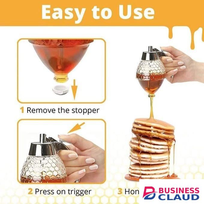 Hot Sale Squeeze Honey Dispenser, Acrylic No Drip Maple Syrup Dispenser, Juice Jar Container Bee Drip Dispenser, Honey Pot with Stand,200ML, PACK OF 1