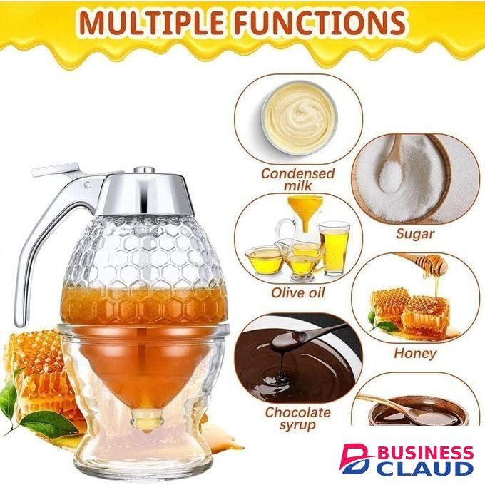 Hot Sale Squeeze Honey Dispenser, Acrylic No Drip Maple Syrup Dispenser, Juice Jar Container Bee Drip Dispenser, Honey Pot with Stand,200ML, PACK OF 1
