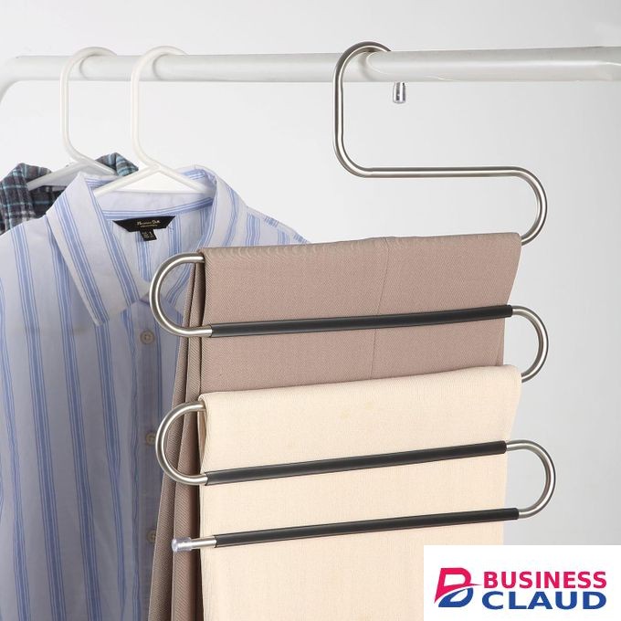 2pcs Multi Trouser Hangers, S Shape Trouser Hanger, 5 Bars, Non-Slip, Space-Saving Multi Hangers, Metal