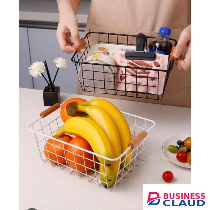 Multipurpose classy metallic mesh basket wooden handle now