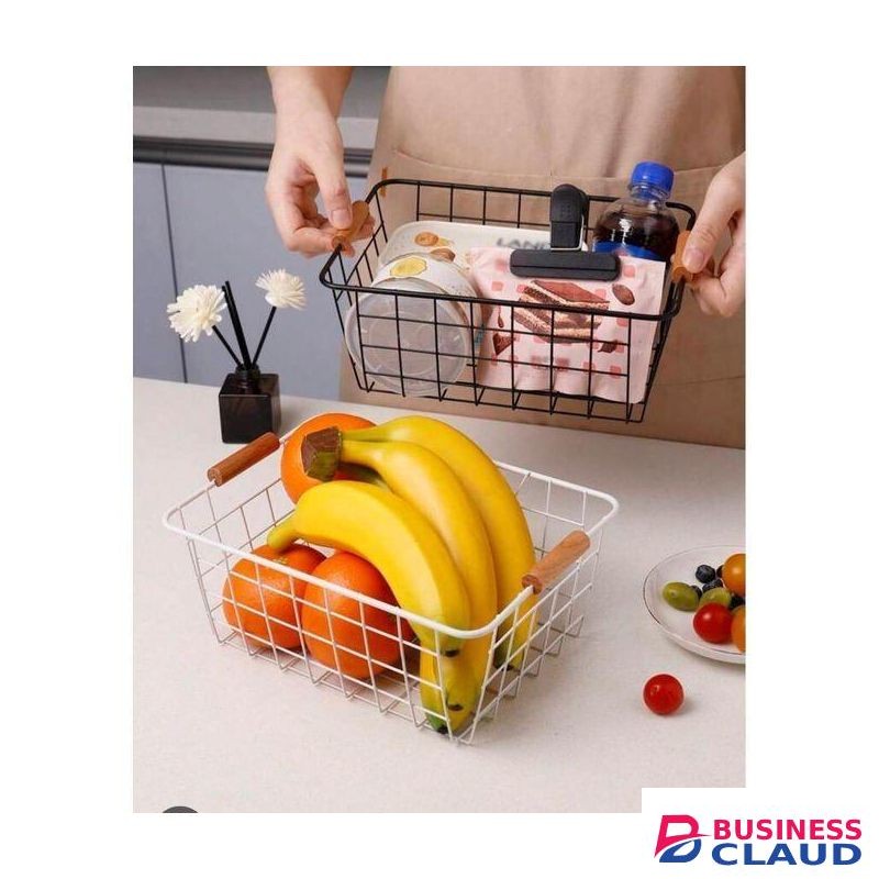Multipurpose classy metallic mesh basket wooden handle now