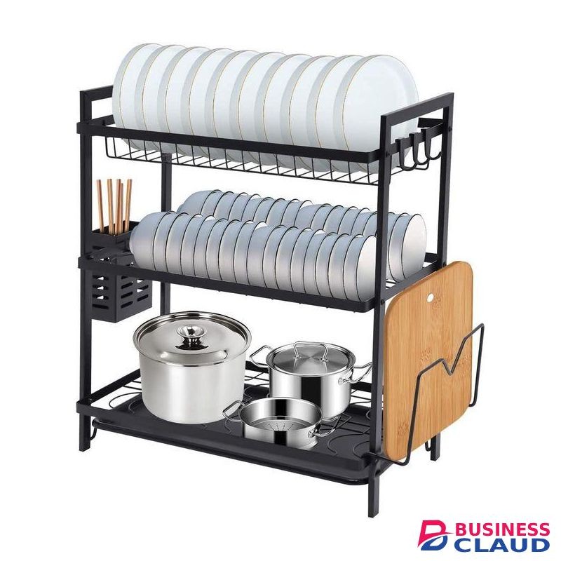 Hot Sale 3-Tier Dish Drying Rack, Carbon Steel Dish Drying Shelves with Draining Board and Cutlery/Chopping Board Holder over Sink, Large Rust-Proof Dish Drainer, MULTICOLOR