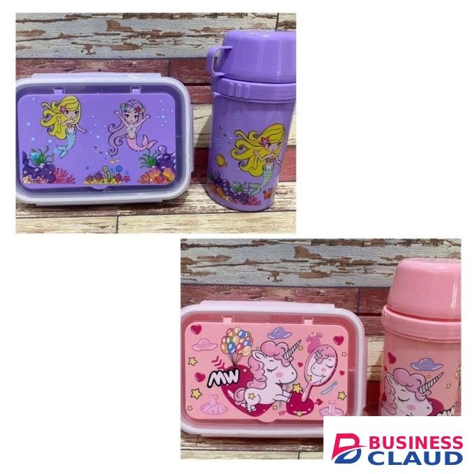Unicorn Lunch Box & Water Bottle Set – 3 Compartments Cartoon School Snack Box for Kids