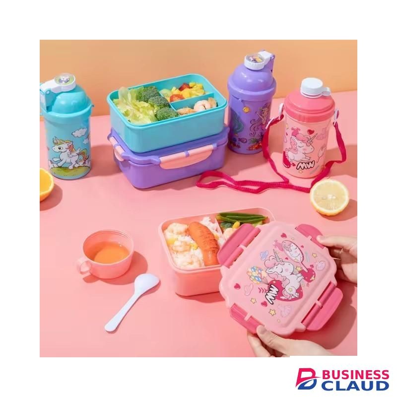 Unicorn Lunch Box & Water Bottle Set – 3 Compartments Cartoon School Snack Box for Kids