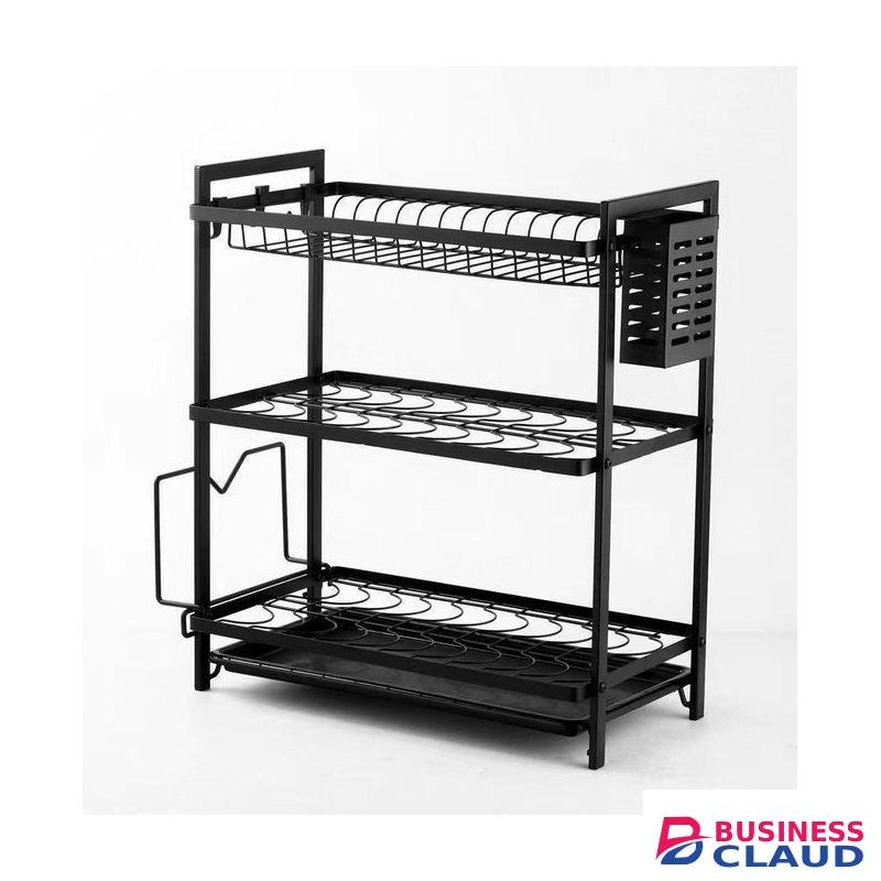 Hot Selling 3-Tier Dish Drying Rack, Carbon Steel Dish Drying Shelves with Draining Board and Cutlery/Chopping Board Holder over Sink, Large Rust-Proof Dish Drainer, Multicolor