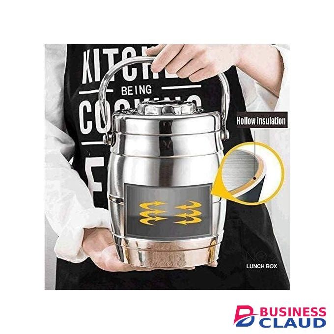 2 Liters Portable 2 Tier Double Layer Stainless Steel Thermal Lunch Boxs Thermal Bento Box Seal Container, PACK OF 1