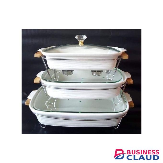 Ceramic Food Warmer Chafing Dish Set Of 3