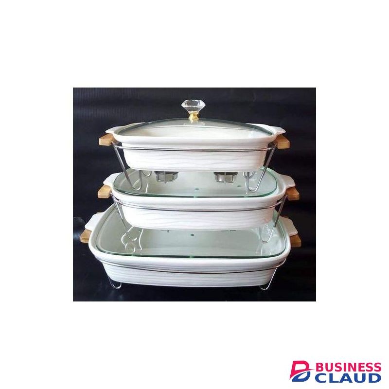 Ceramic Food Warmer Chafing Dish Set Of 3