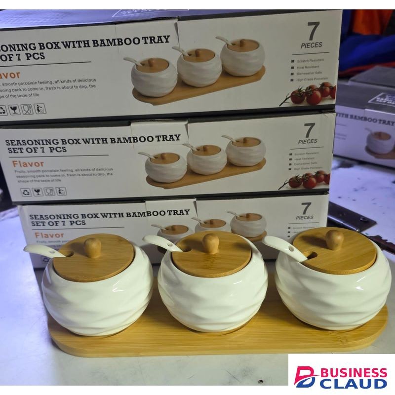7 Pieces Ceramic Kitchen Canister Set with Bamboo Tray and Lids