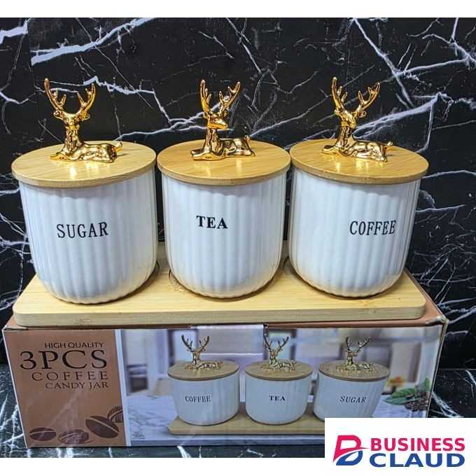 4 PCS Ceramic Canister Set with Bamboo Lid