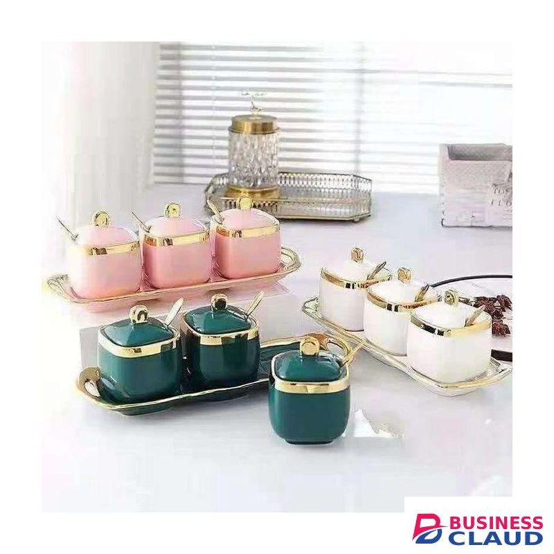 Ceramic Sugar/Tea/Coffee 3pc Dish Set With Tray