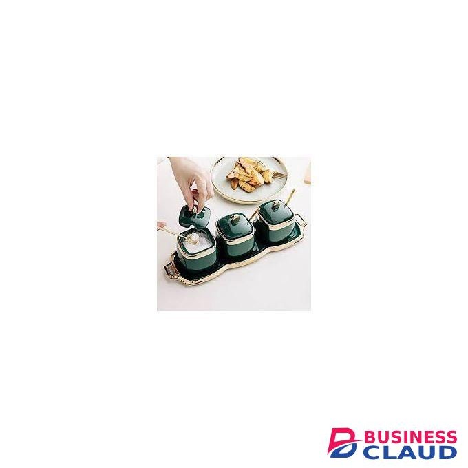 Ceramic Sugar/Tea/Coffee 3pc Dish Set With Tray