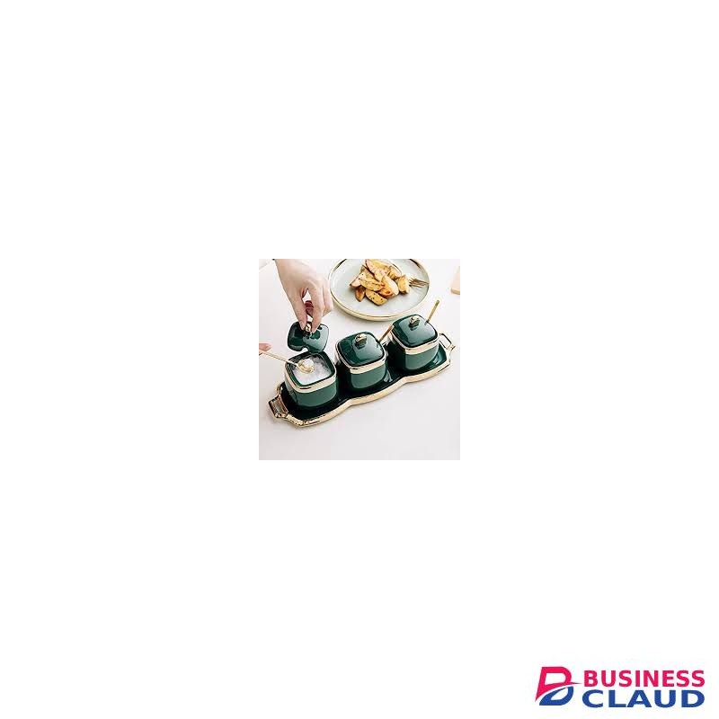 Ceramic Sugar/Tea/Coffee 3pc Dish Set With Tray-Green