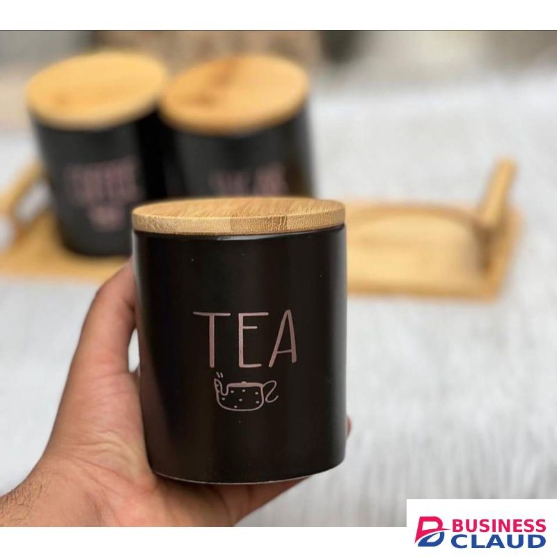 3pc Airtight porcelain Canisters with Bamboo Lid