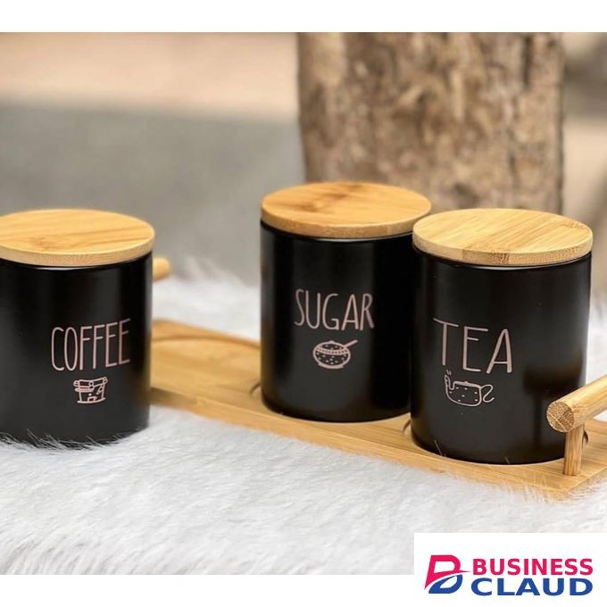 3pc Airtight porcelain Canisters with Bamboo Lid