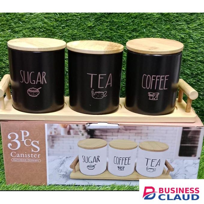 pcs Ceramic Canisters set with bamboo stand